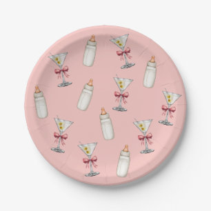 Assiettes En Carton Fêtes de Bébé Pink Bow Martinis Biberons