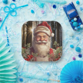Assiettes En Carton Fêtes de Noël Santa Claus forêt enneigée (Fête)
