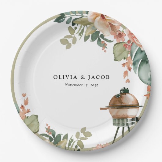 Assiettes En Carton Fêtons avec BBQ Couples Douche (Devant)