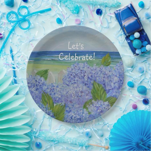 Assiettes En Carton Fêtons la plage d'Hydrangea (Fête)