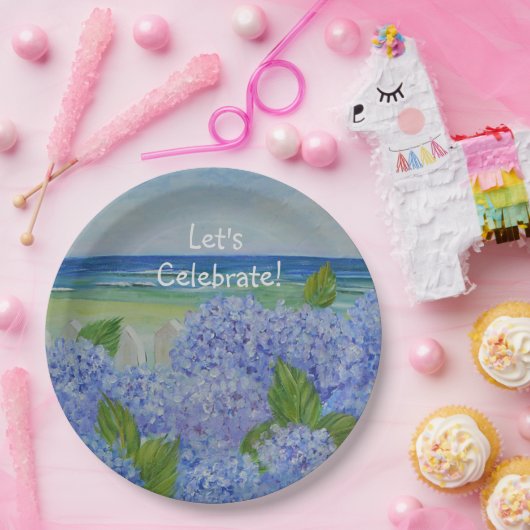 Assiettes En Carton Fêtons la plage d'Hydrangea (Fête)
