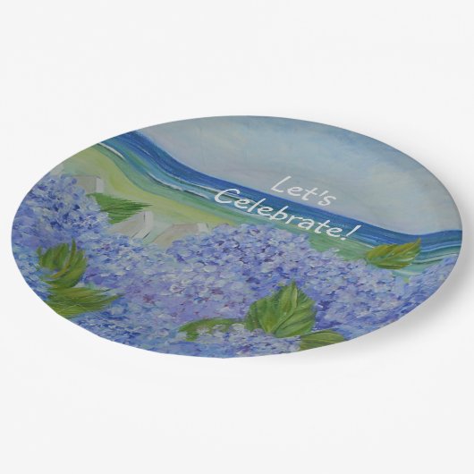 Assiettes En Carton Fêtons la plage d'Hydrangea (Angle)