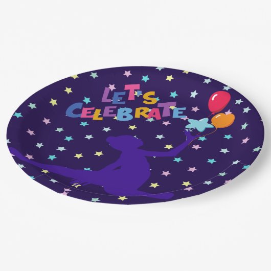 Assiettes En Carton Fêtons les étoiles et les ballons (Angle)