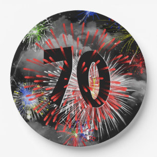 Assiettes En Carton Feu d'artifice 70e Anniversaire En Plaque Papier N