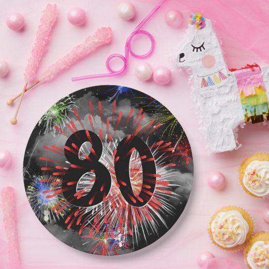 Assiettes En Carton Feu d'artifice 80e Anniversaire En Plaque Papier N (Fête)