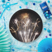 Assiettes En Carton Feu d'artifice blanc et or II Fête patriotique (Fête)