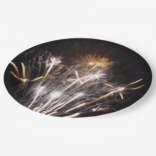 Assiettes En Carton Feu d'artifice blanc et or II Fête patriotique (Angle)