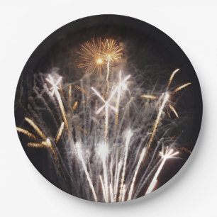 Assiettes En Carton Feu d'artifice blanc et or II Fête patriotique