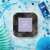 Assiettes En Carton Feu d'artifice coloré moderne Noir Anniversaire (Fête)