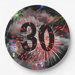 Assiettes En Carton Feu d'artifice du 30e anniversaire dans les nuages
