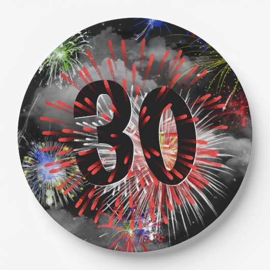 Assiettes En Carton Feu d'artifice du 30e anniversaire dans les nuages (Devant)