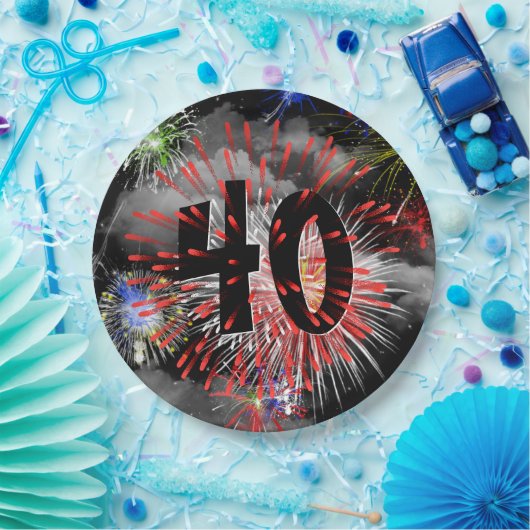 Assiettes En Carton Feu d'artifice du 40e anniversaire dans les nuages (Fête)