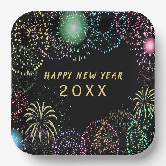 Assiettes En Carton Feu d'artifice du Nouvel An (Recto)