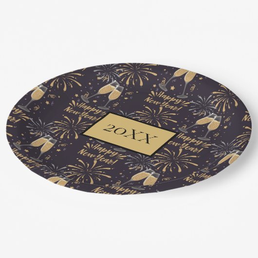 Assiettes En Carton Feu d'artifice du Nouvel An (Angle)