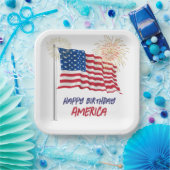 Assiettes En Carton Feu d'artifice Joyeux anniversaire Amérique et dra (Fête)