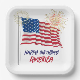 Assiettes En Carton Feu d'artifice Joyeux anniversaire Amérique et dra