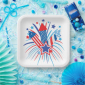 Assiettes En Carton Feu d'artifice patriotique  (Fête)