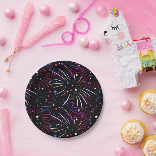 Assiettes En Carton Feu d'artifice rose violet noir (Fête)