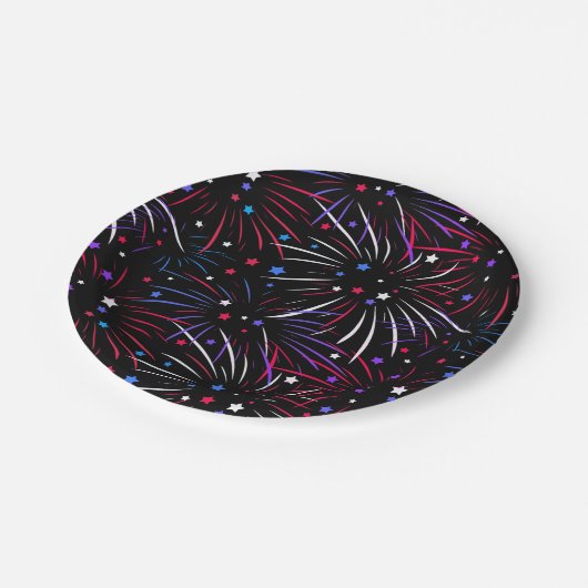 Assiettes En Carton Feu d'artifice rose violet noir (Angle)
