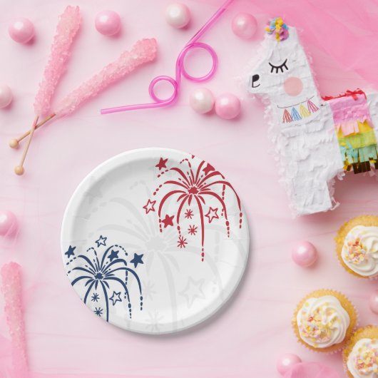 Assiettes En Carton Feu d'artifice rouge blanc et bleu 4 juillet (Fête)