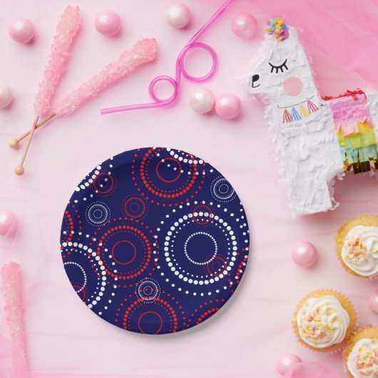 Assiettes En Carton Feu d'artifice rouge contemporain en bleu (Fête)