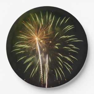 Assiettes En Carton Feu d'artifice vert et or Fête de vacances