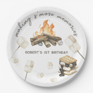 Assiettes En Carton Feu de camp de S'more aquarelle 1er anniversaire