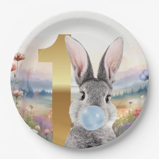 Assiettes En Carton Feu de lapin bleu bulle gomme Premier anniversaire (Devant)