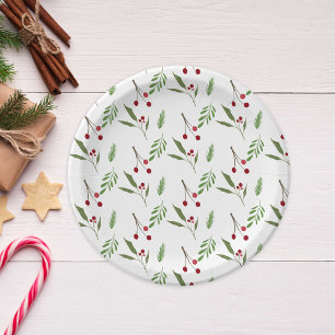 Assiettes En Carton Feuillage botanique de Noël moderne de vacances de