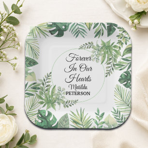 Assiettes En Carton Feuillage de verdure de jardin funéraire