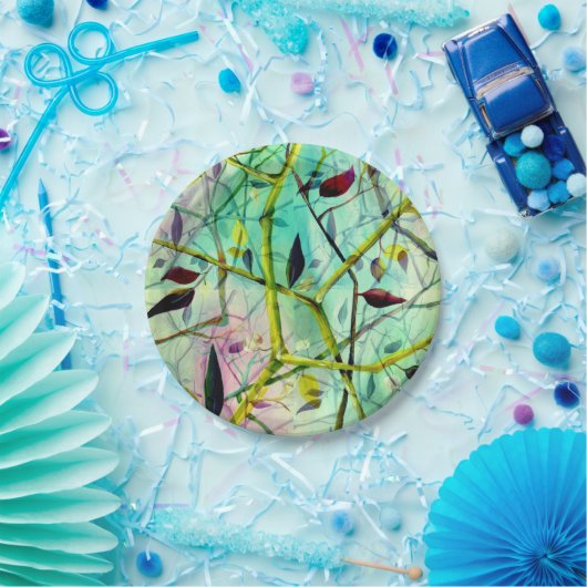 Assiettes En Carton Feuillage élégant peint à la main (Fête)