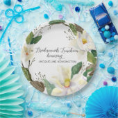 Assiettes En Carton Feuillage floral rustique Magnolia blanc Aquarelle (Fête)