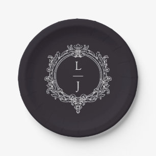 Assiettes En Carton feuillage noir et blanc mariage Crest