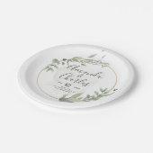 Assiettes En Carton Feuillage vert et cadre cercle or (Angle)