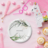 Assiettes En Carton Feuille botanique Eucalyptus Moderne verdure Branc (Fête)