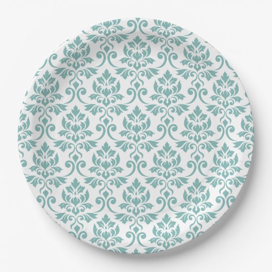 Assiettes En Carton Feuille Damask Teal Large Pattern (Devant)