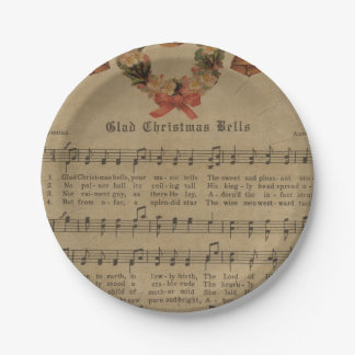 Assiettes En Carton Feuille de musique vintage de chant de Noël