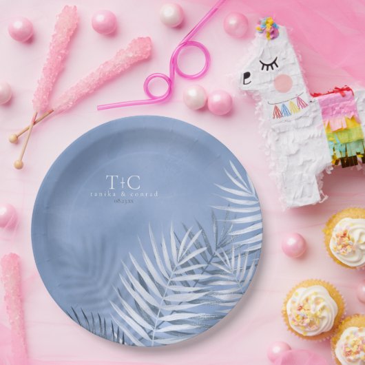 Assiettes En Carton Feuille de palme luxuriante Mariage Windsor Blue V (Fête)