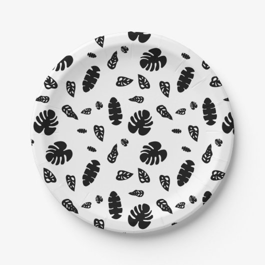 Assiettes En Carton Feuille d'été noir et blanc Tropical Motif (Devant)