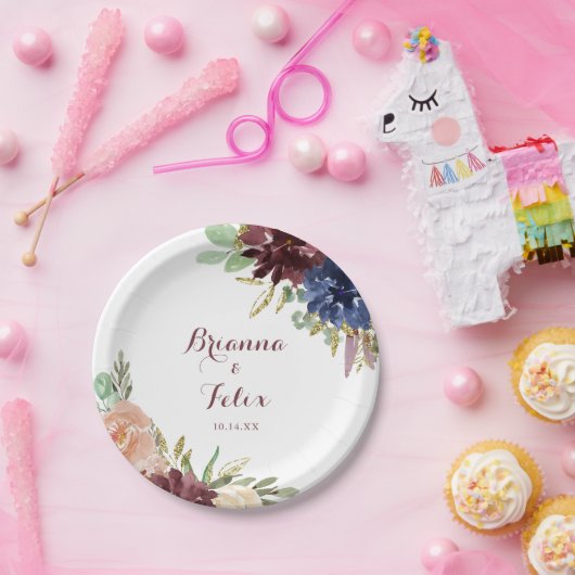 Assiettes En Carton Feuille d'or rustique Calligraphie Mariage Cake (Fête)