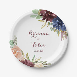 Assiettes En Carton Feuille d'or rustique Calligraphie Mariage Cake