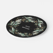 Assiettes En Carton Feuille d'or vert Mariage noir (Angle)