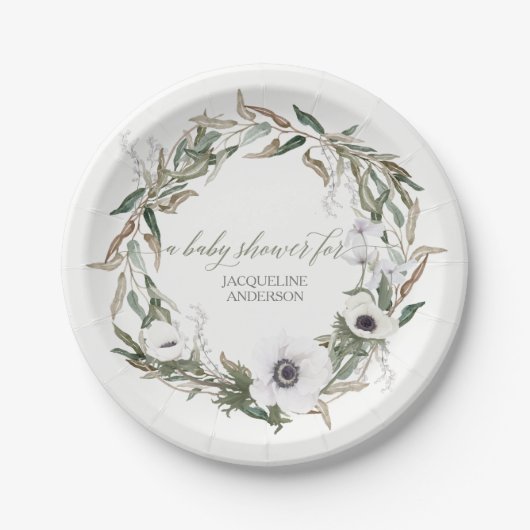 Assiettes En Carton Feuille rustique d'olive d'anémone de guirlande de (Devant)