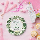 Assiettes En Carton Feuille tropicale mariage d'or vert moderne (Fête)