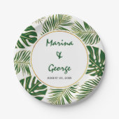 Assiettes En Carton Feuille tropicale mariage d'or vert moderne (Devant)