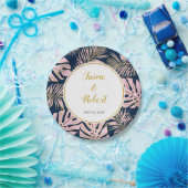 Assiettes En Carton Feuille tropicale rose moderne, mariage de marine  (Fête)