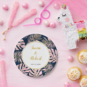 Assiettes En Carton Feuille tropicale rose moderne, mariage de marine  (Fête)