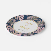 Assiettes En Carton Feuille tropicale rose moderne, mariage de marine  (Angle)