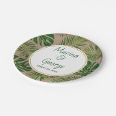 Assiettes En Carton Feuille tropicaux vert moderne, or mariage rustiqu (Angle)