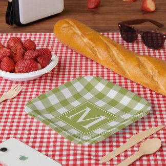 Assiettes En Carton Feuille vert En vichy Citrouille personnalisé Moti